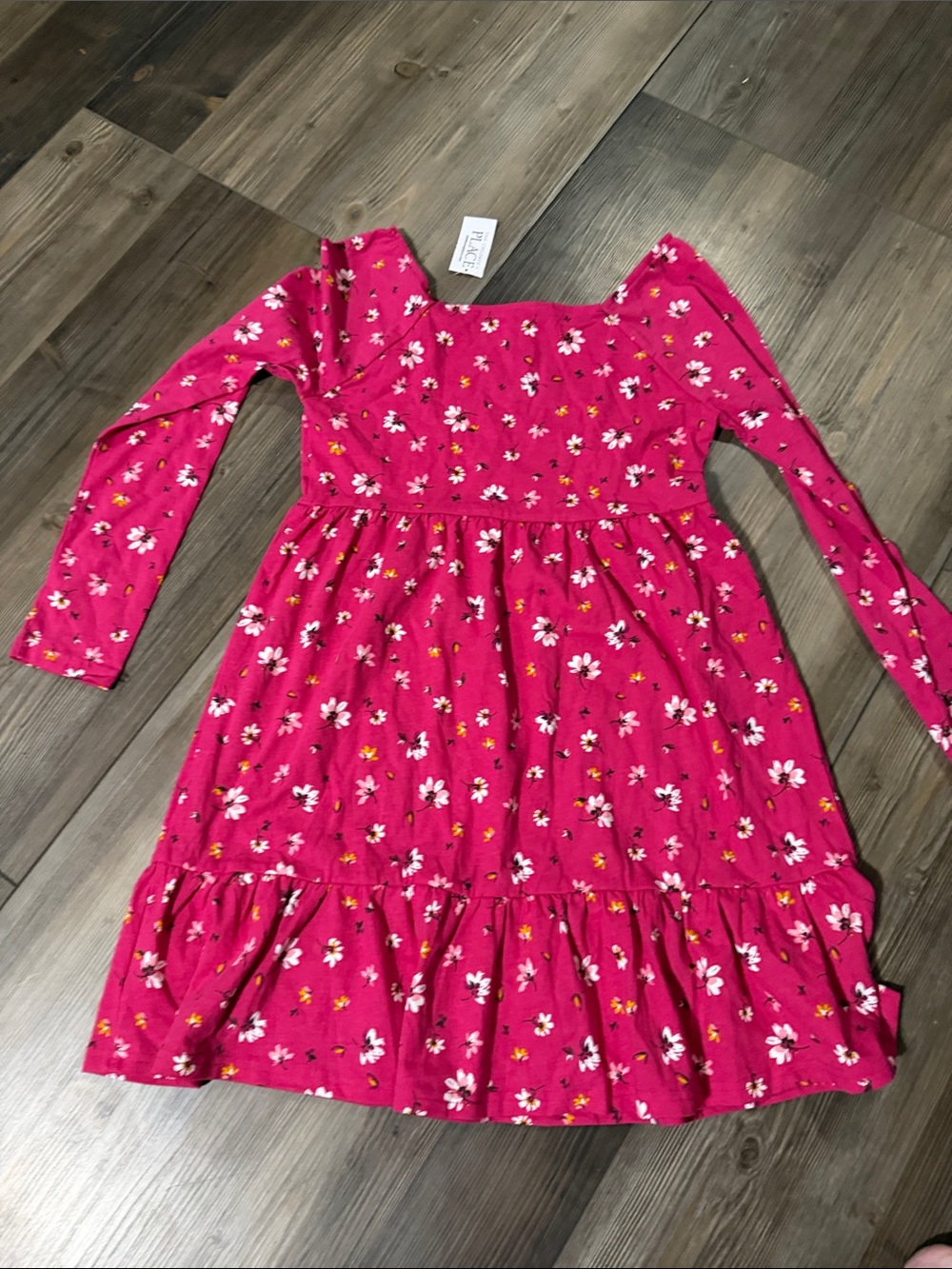 The Children's Place Hot Pink Floral Long-Sleeve Ruffle Dress - Picture 2 of 3
